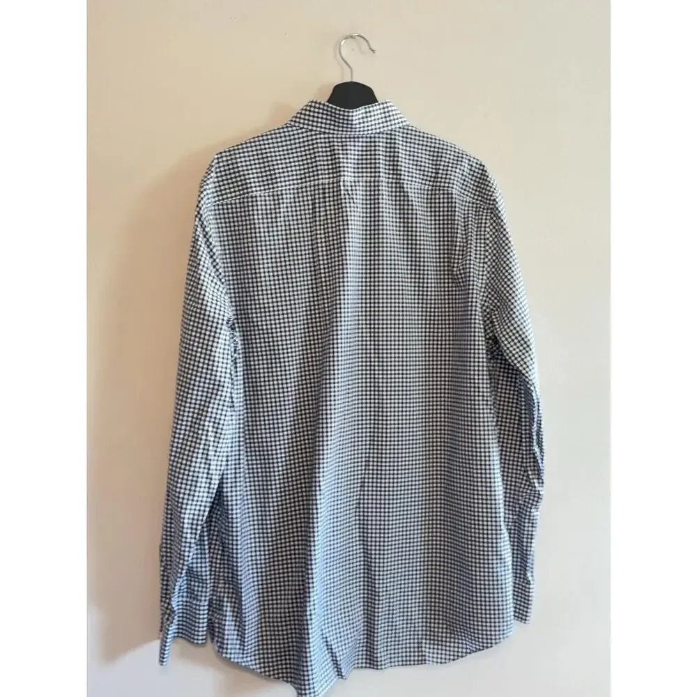 Banana Republic Grant Fit Shirt Mens Slim XL Blue Micro Gingham Non Iron Cotton